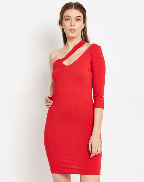 solid-red-colored-designer-one-off-shoulder-bodycon-dress-midi-dress