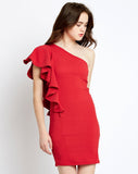 red-one-shoulder-ruffles-bodycon-dress