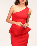 Red Matilda Peplum Bodycon Dress One Shoulder Mini Bodycon Dress
