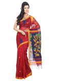 red-handloom-sarees-three-colors-handwoven-silk-sarees-with-leaf-print-border-work