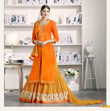 Fancy Orange & Yellow Color Embroidered Kurti With Long Skirt Style Salwar Suit