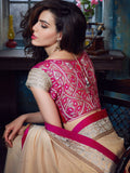 Eid Offers Beige & Red Color Bamberg Embroidery Saree With Border Work