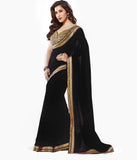 black-bollywood-sarees-sophie-choudry's-plain-bollywood-sarees-with-golden-lace-border-work