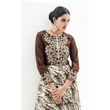 Eid Special Designer Brown And Cream Colored Floral Embroidered And Forest Tree Design Stitched Partywear Kurti