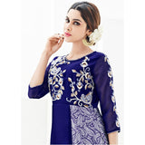 Eid Sale: Latest Western Kurtis Blue Color Georgette And Japan Satin Embroidered Stitched Kurti For Girl
