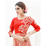 Eid Offer: Designer Red Colored Rayon Print Floral Embroidery Stitched Partywear Kurti