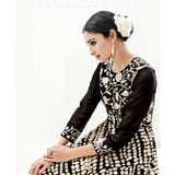 Eid Special: Designer Black And Cream Colored Banglori Silk Partywear Embroidered Stitched Kurti