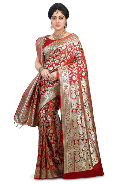 Pure-Banarasi-Silk-Red-Color-Saree-With-Golden-Kashidakaari