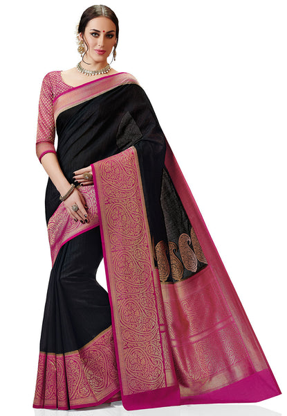 Woven-Kanchipuram-Silk-Saree-Black-Designer-Pure-ArtSilk-Saree