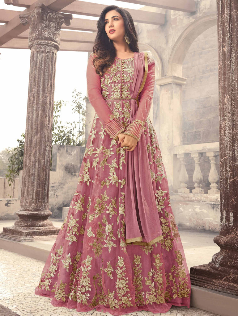 Rani Pink Zari, Stone and Sequins work Floor Length Anarkali Suit – Seasons  Chennai