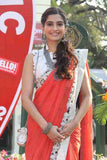 Sonam Kapoor Red Color Designer Saree Chiffon Embroidered Design Festive Wear Saree