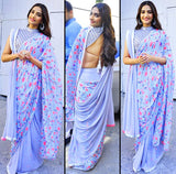Sonam Kapoor’s Designer Sarees Neerja Promotion Designer Sari Sky Blue Digital Print Georgette Saree