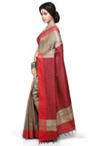 Handloom Pure Ghicha Silk Saree in Beige Color With Contrast Border