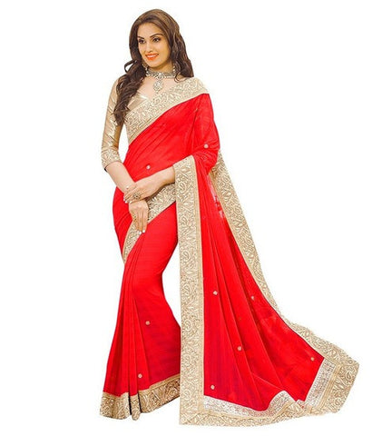 Shop Online Designer Red Border Saree For Women