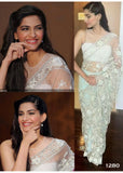 Sonam Kapoor White Party Wear Saree Net Designer Saree with White Bead Work