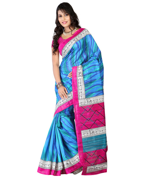 Shop Online Designer Blue Printed Pure Silk Saree for women