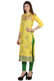 Exclusive Embroidered Cotton Yellow Kurti For Women