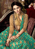 Shop Now Partywear Turquoise & Beige Colored Designer Art Silk Sarees Printed Saree