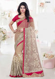 Latest Designer Partywear Beige Colored 23633 Wedding Sari Georgette Tissue Sarees With Embroidery And Patch Border Work