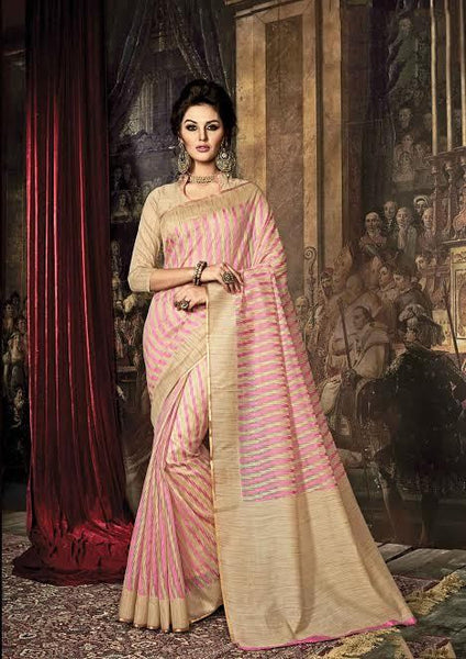 Fancy Art Silk Sarees Pink & Beige Silk Sarees With Dyed Weaving Work