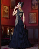 Trendy Navy Blue Gown Style Party Wear Anarkali Suits With Floral Embroidery, Sequence & Stone Work