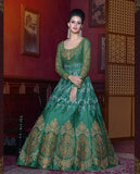Embroidered Anarkali Suits Green Color Art Silk Zari & Stone Work Bridal Anarkali Suits