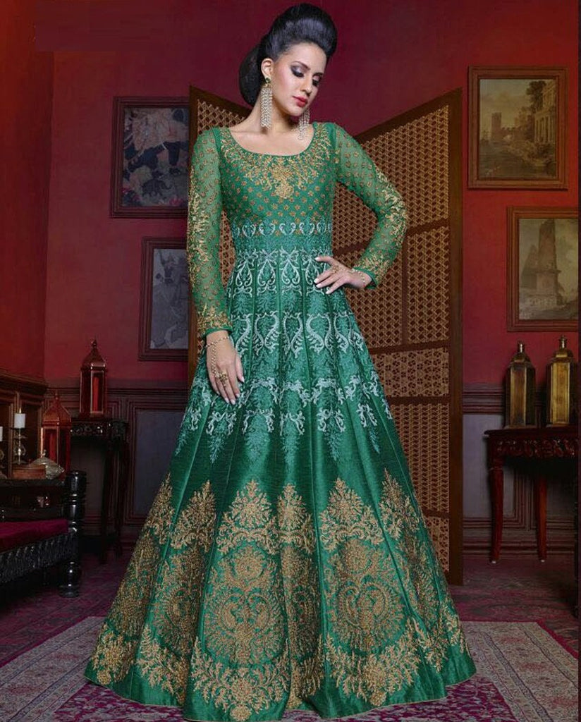 Shop Now Green Color Embroidered Anarkali Suits With Embroidery Work ...