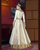 Party Wear Anarkali Suits White Colored Art Silk Front Slit Open Embroidered Anarkali Suits