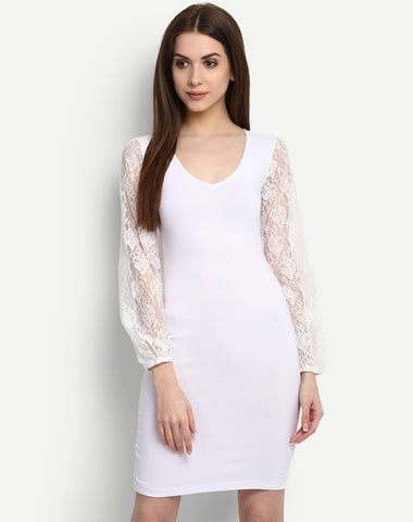 Online White Lace Bodycon Dress Designer V-Neck Style Bodycon Midi Dress