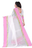 White Saree With Pink Border
