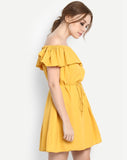 online-dresses-yellow-ruffled-off-shoulder-skater-midi-dress