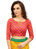 Yellow Saree Pink Blouse - Cotton Saree With Blouse Piece