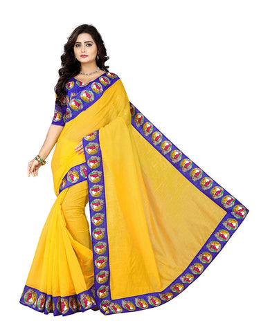 Yellow Saree With Blue Blouse