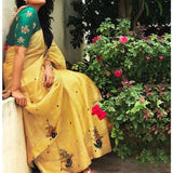 Yellow Saree with Green Blouse - Chanderi Yellow Embroidered Saree