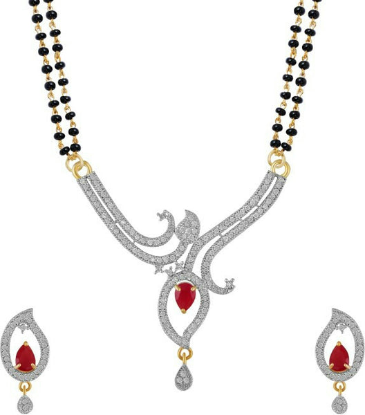 Women's Pride American Diamond Gold Plated Mangalsutra Pendant With Chain & Earrings For Women 